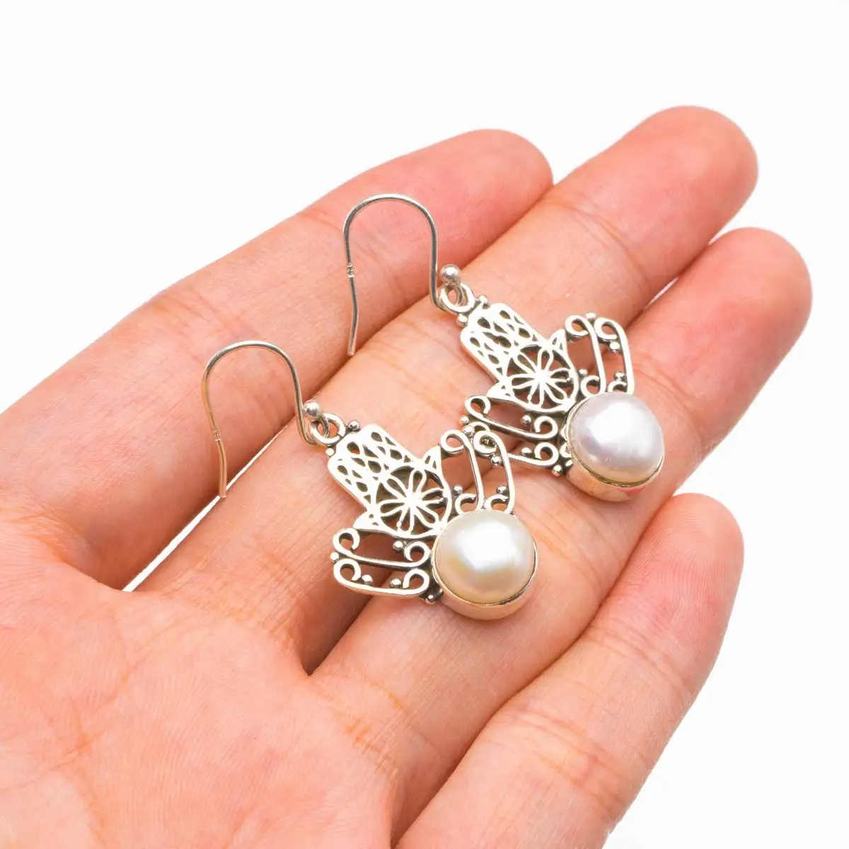 Natural Turquoise Fariy Handmade 925 Sterling Silver Earrings 1.5" D3762 3