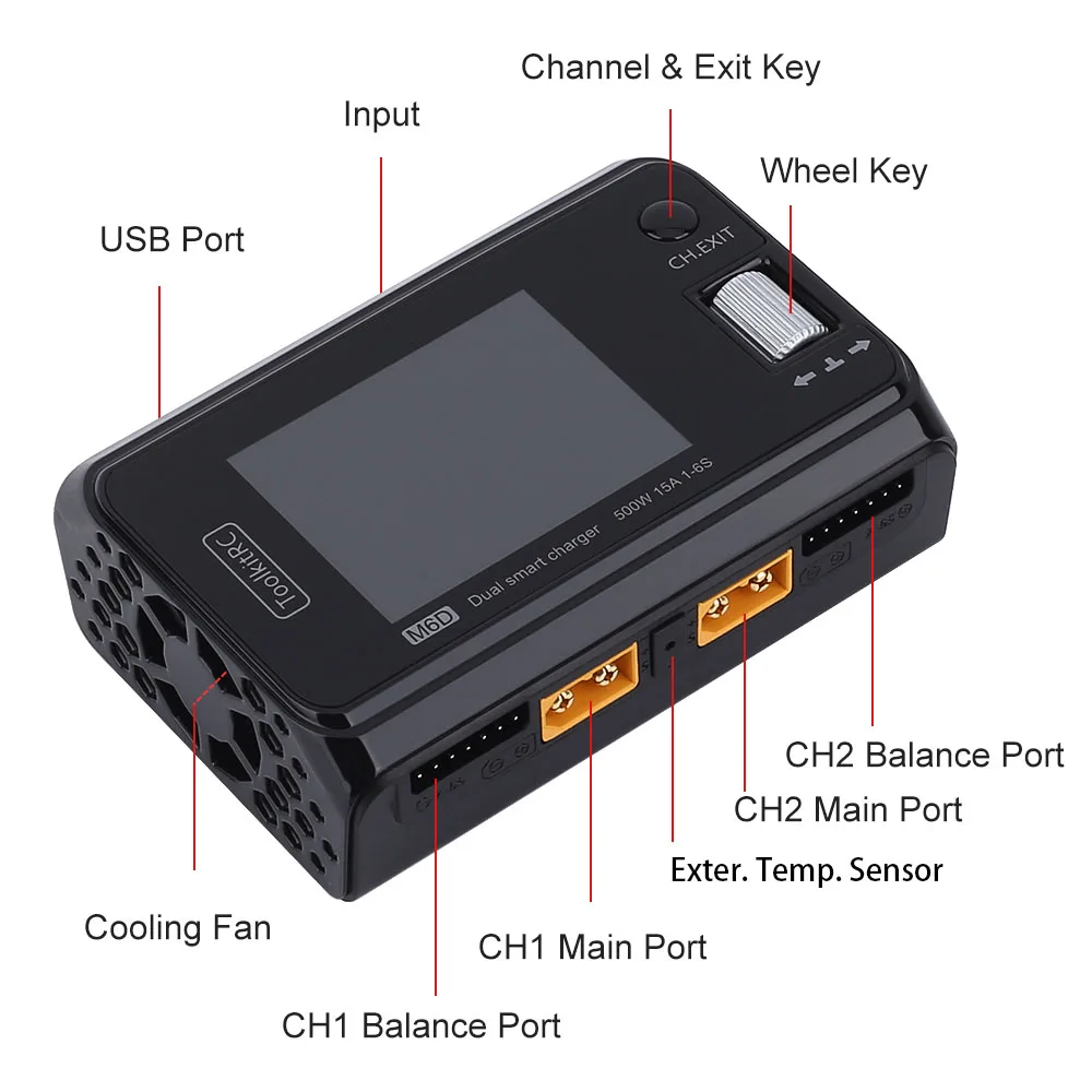 ToolkitRC M6D V3 500W 15A DC Dual Channel MINI Smart Ladegerät Entlader Für 1-6S Lipo Batterie FPV Modell Ersatzteil Ersetzen – Detail 8