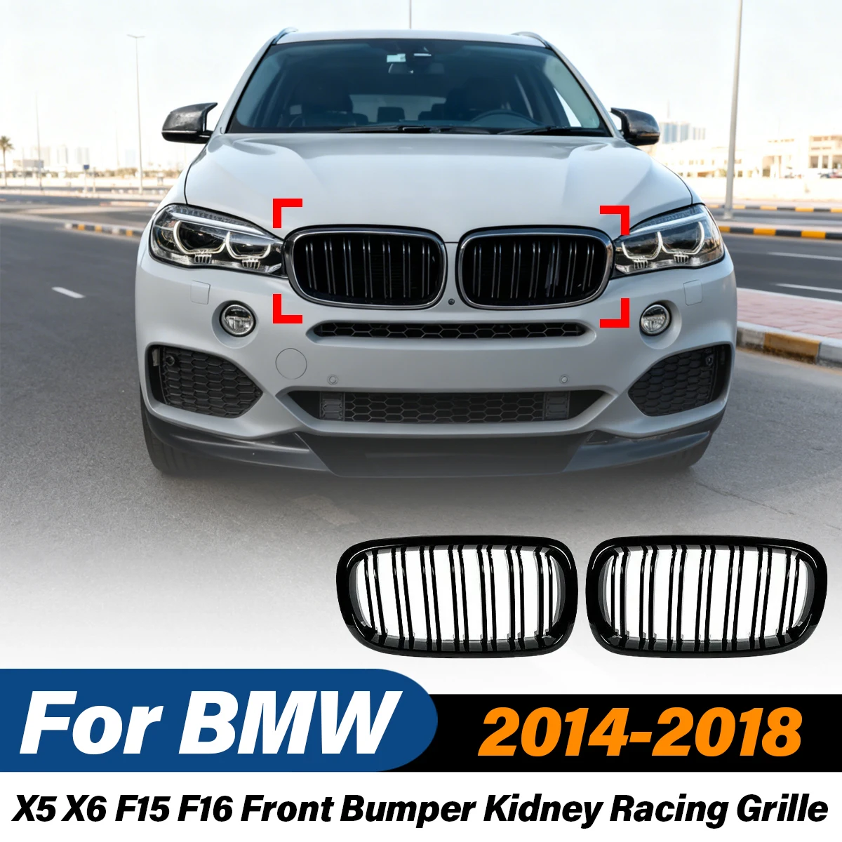

Для BMW X5 X6 F15 F16 2014-2018: Передняя решетка радиатора (ноздри) из ABS-пластика, комплект для модификации кузова, гоночная решетка воздухозаборника