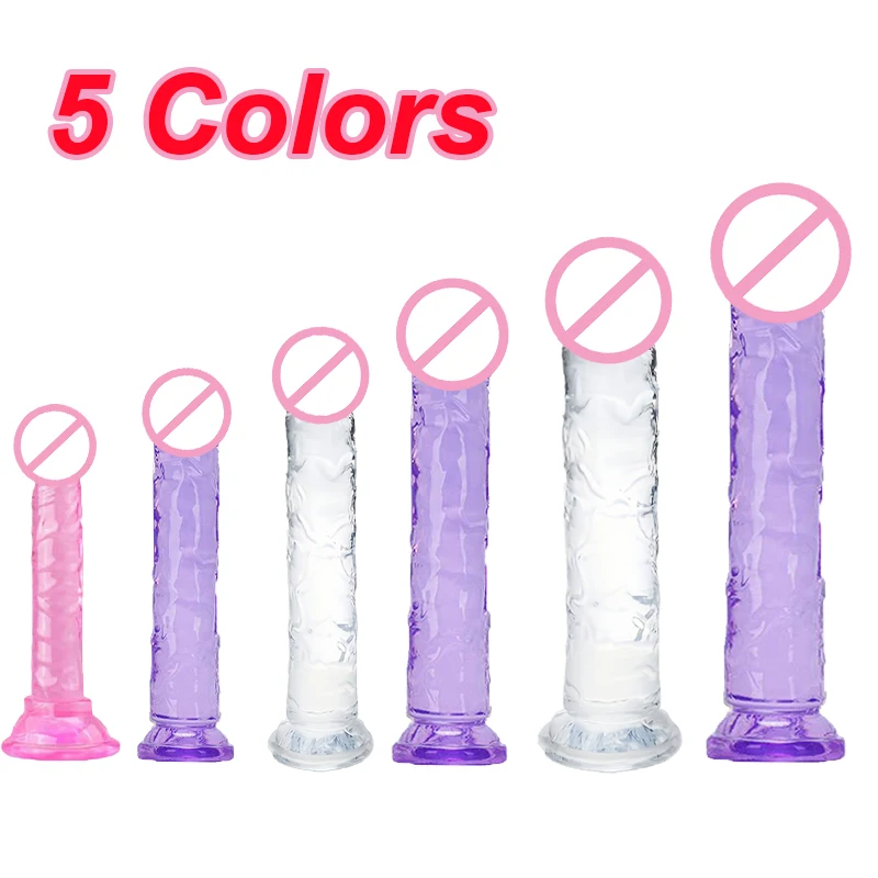 Cheap Women  Anal 5 Colors Big Transparent Dildo Suction Cup Jelly Dick  Toys Soft Clitori Vaginal Masturbators Penis