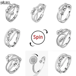 Simple Metal Beads Anxiety Ring Stress Relief Fidget Rings for Women Men Rotate Freely Antistress Spiral Rotate Jewlery