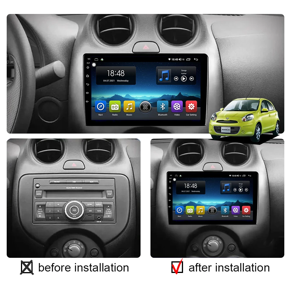 2 Din Car Radio Android 12 Carplay Multimedia Player For Nissan March Micra 2010 - 2013 GPS Navigation Stereo Split screen Wifi