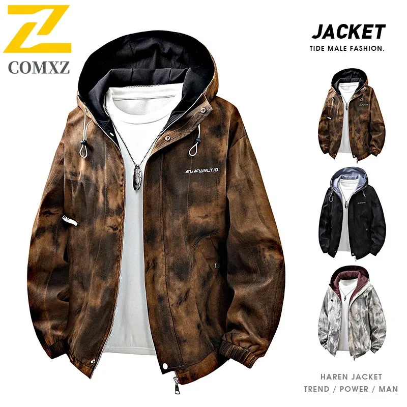 سترة COMXZ Urban للرجال بتصميم بسيط وغطاء للرأس لتسلق الجبال وخفيفة الوزن سترة واقية بتصميم يومي مريح للخريف معطف جديد #3