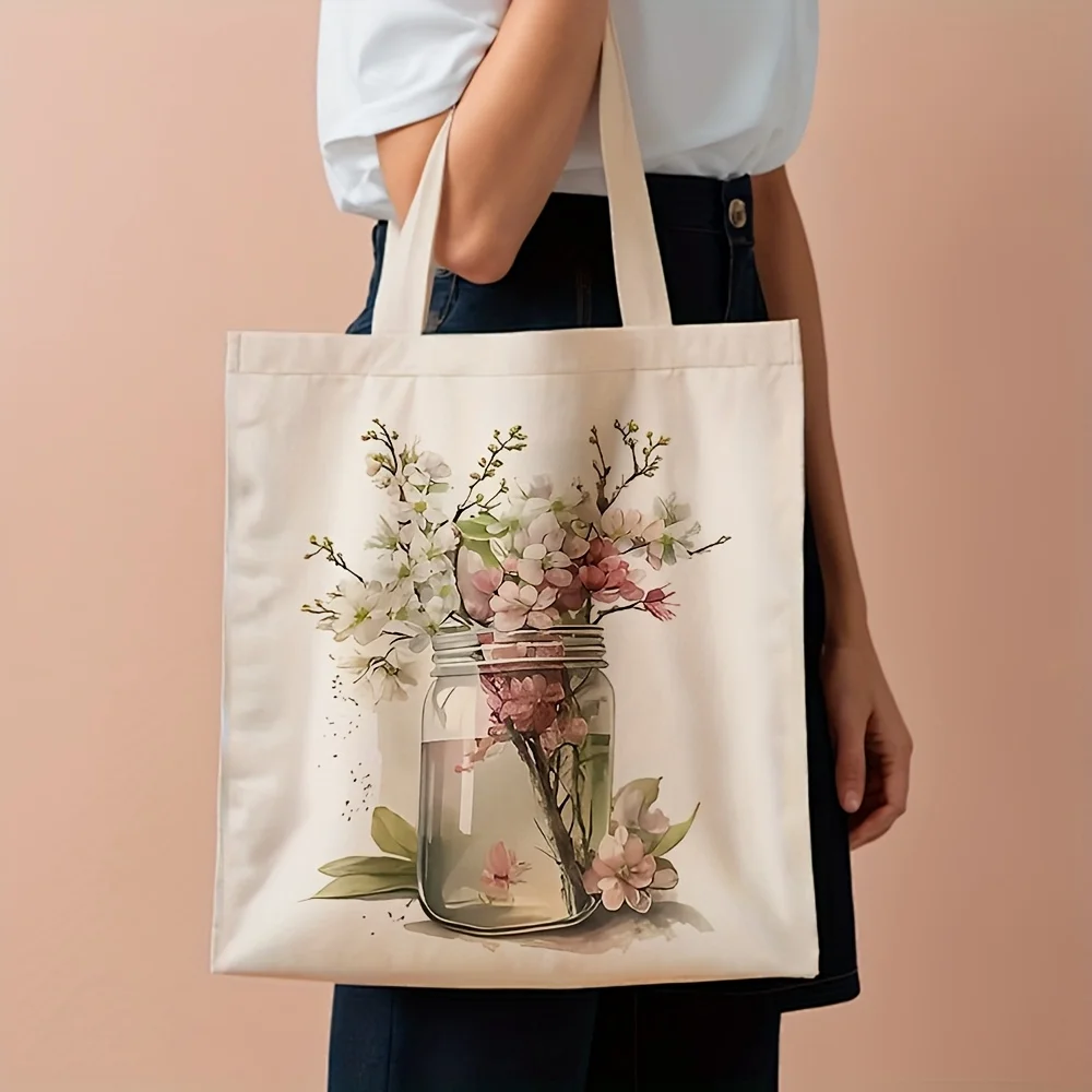 1pc, a Easy Design Canvas Tote Bag for Groceries (35.05cm X 40.13cm), a Fashionable Shopping Bag Suitable for Everyday Use, Comm