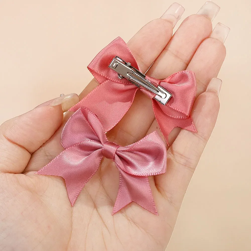 10Pcs/set Sweet Solid Color Ribbon Bows Hair Clips Baby Girls 2024 Handmade Bowknot Hairpin Barrettes Festival Hair Accessories