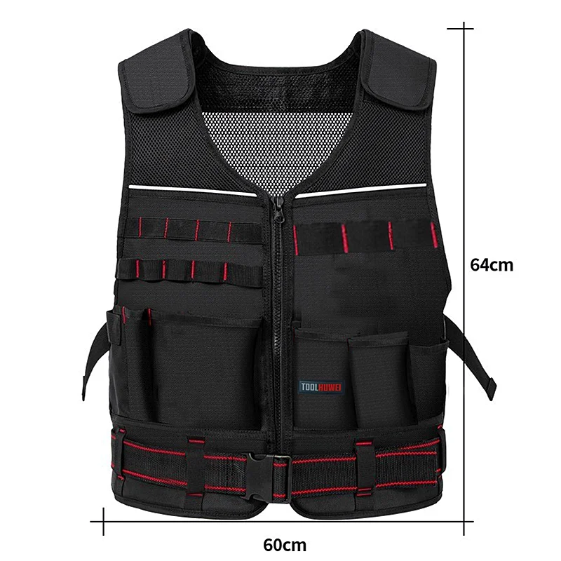 

Durable Heavy Construction Vest with Tool Pouch, Adjustable Tactical Work Vest High Quality Multipocket Utility Safety Tool Vest
