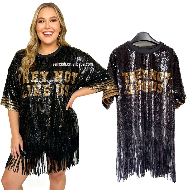 

Black Gold Sequin Letters Jersey T-Shirts Wholesale Factory Price Glittery Letter embroidered Shirts Comfortable Fit