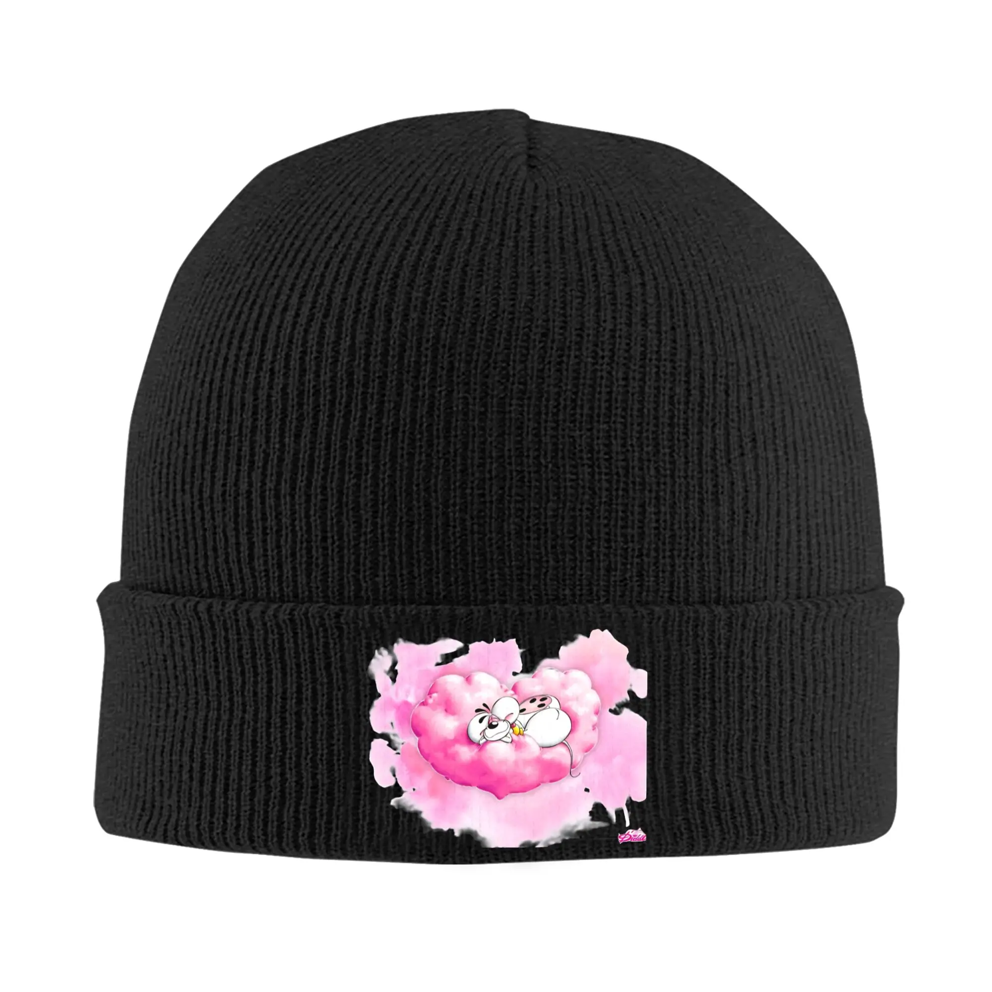 Diddl on his pink heart shaped cloud Knit Hat  Beanie Hats Hippie Warm Men Women Unisex Bonnet Hats Winter Custom Trendy Caps