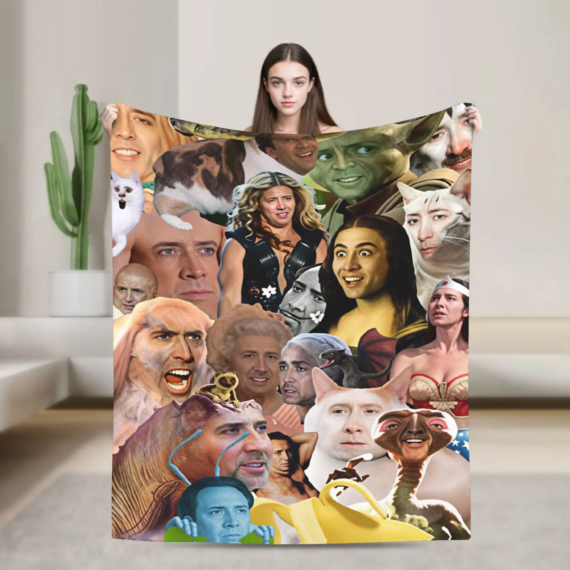 Nicolas Cage Picture Collage Warm Soft Blanket  Kids Plush Throw Blanket Pattern Couch Chair Flannel Bedspread Sofa Bed Cover