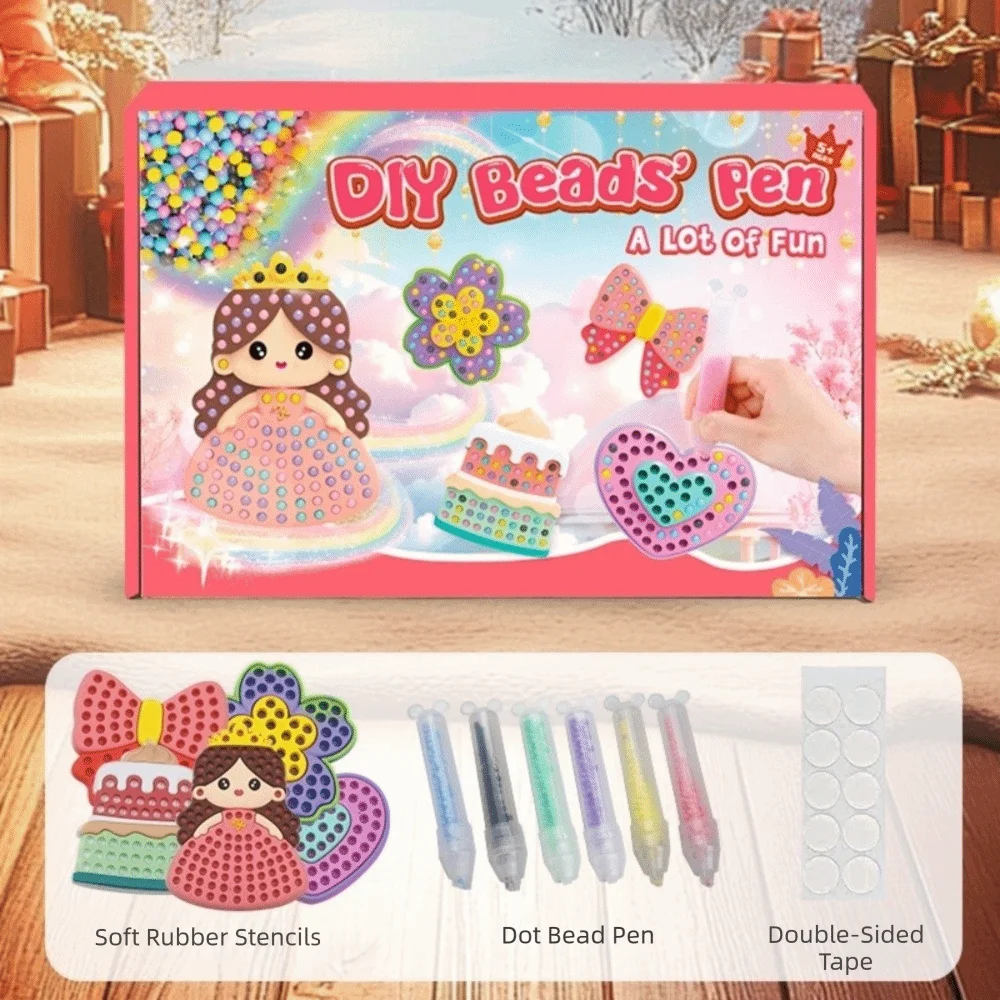 Rainbow Bow Handmade Set Beads Pen Ballpoint Pen Painting Sticker Set Handmade Bead Painting Princess Theme Creative Production
