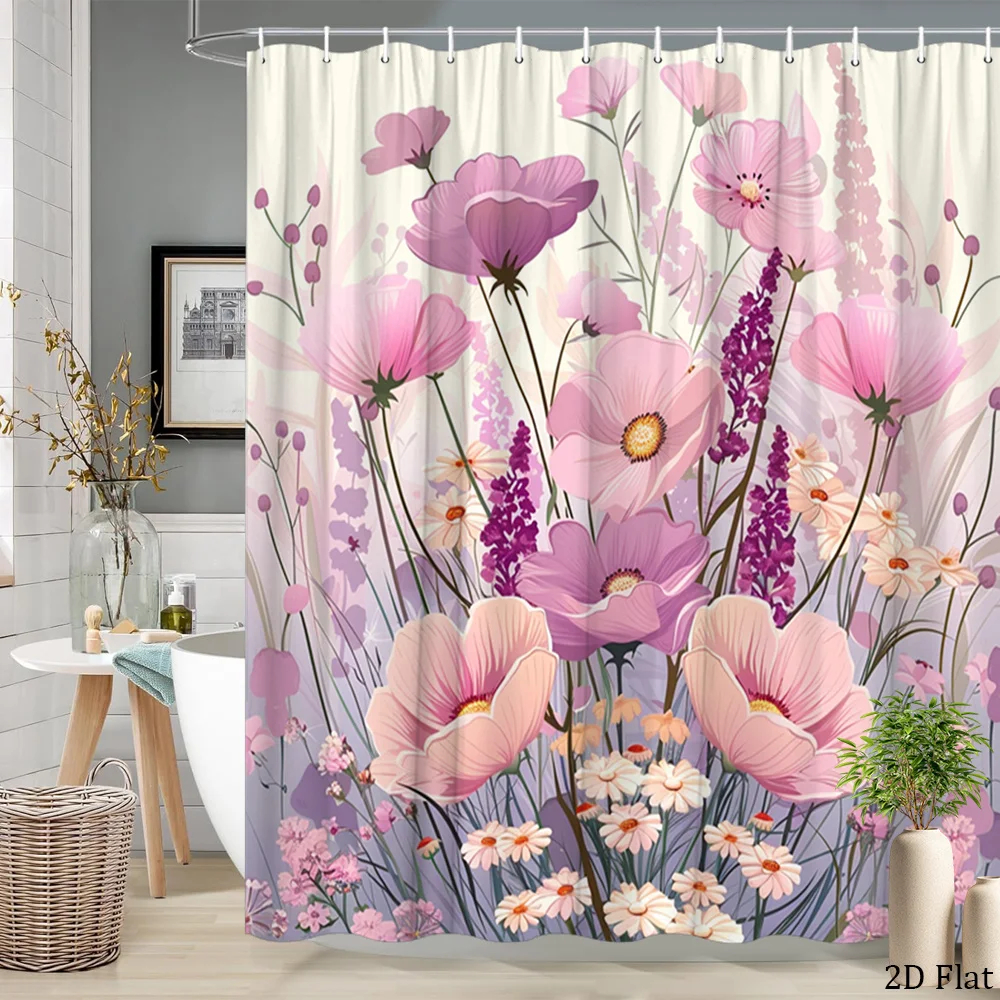 

Romantic Pink Floral Peony Shower Curtain Bathroom Decor Waterproof Tropical Botanical Print 180x200cm