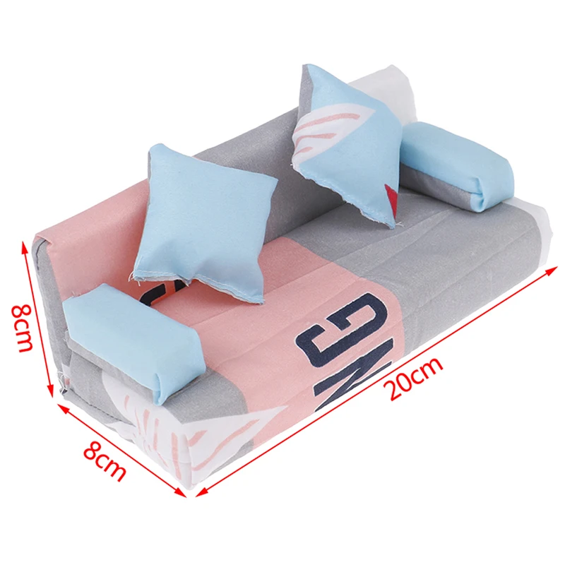 1Set Random Dollhouse Small Floral Fabric Long Sofa With 2Pcs Pillows Doll House Furniture Decor Toy Accessories-Toy