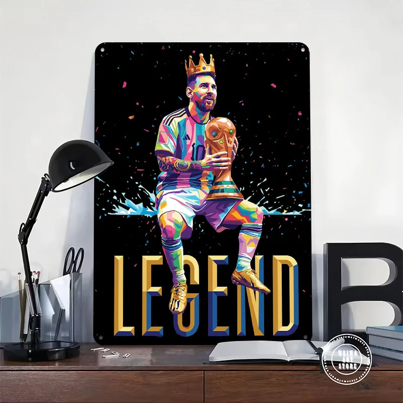 Lionel Messi With Trophy Metal Poster Perfect Gift for Fans Lovers Personalized Wall Art Metal Sign for Gaming Room Decoration