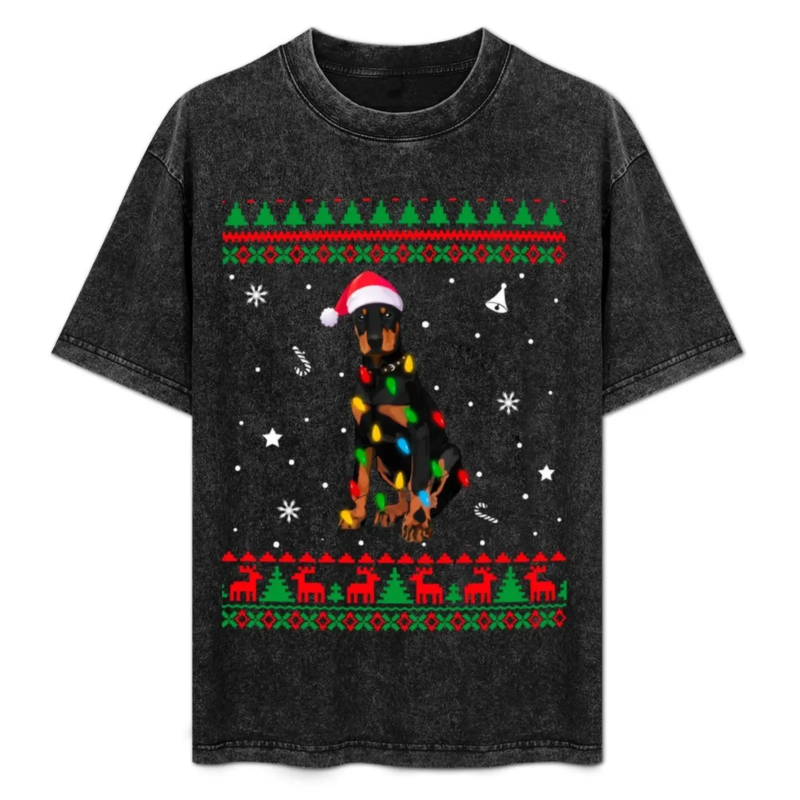 

Xmas Ugly Sweater Christmas Lights Doberman Dog Lover Long Sleeve T-Shirt basketball graphic tees mens t shirt
