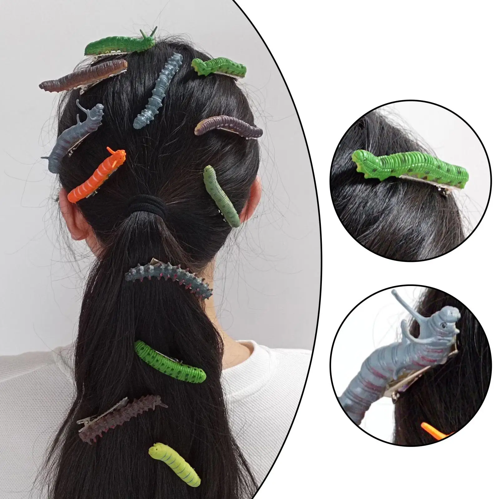 

12Pcs Crawl Caterpillar Hair Clips Crawl Halloween Hair Barrettes Animal Model Prank Toy for Adults Startle Hair Accessories