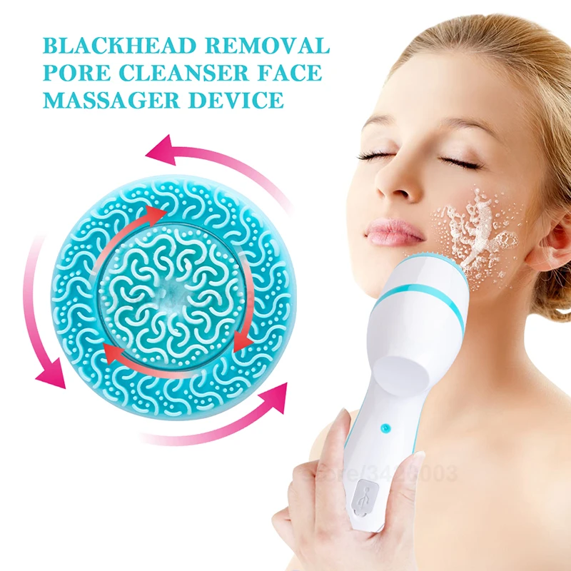 Rechargeable 3 In 1 Electric Silicone Facial Cleanser Brush Rotating Deep Cleaning Blackhead Acne Pore Remover Face Exfoliation