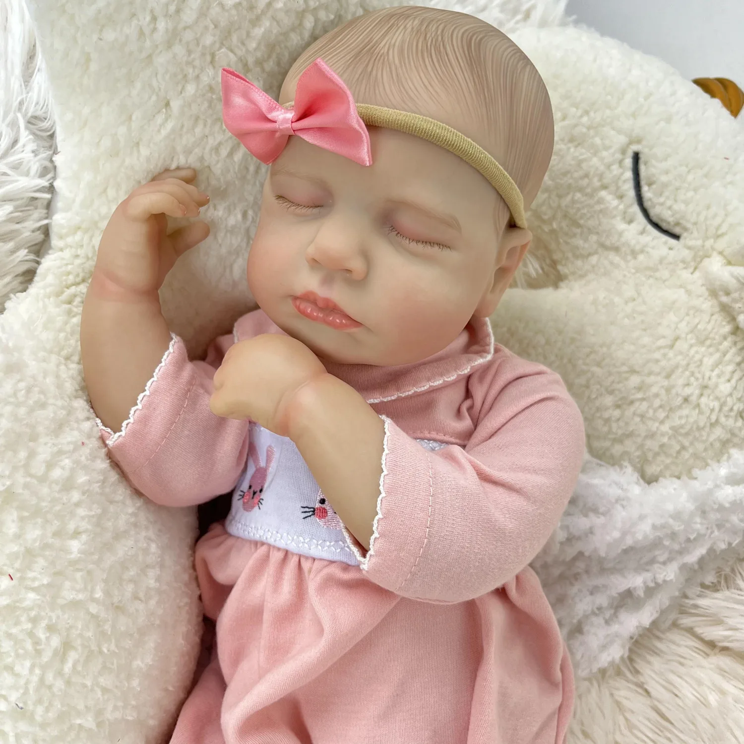 BZDOLL 19인치 잠자는 리본 베이비돌 장난감, 천 몸체 48CM 3D 피부 인형, 혈관 포함, 여자아이를 위한 패션 생일 선물