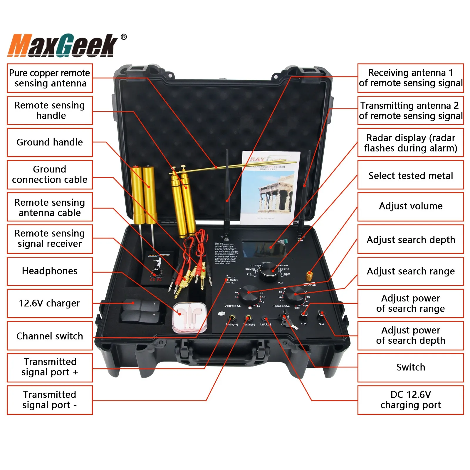 HAMGEEK XF-6 Gold Detector Metal Finder 60M/1200M scansione Radar per archeologia oro argento rame