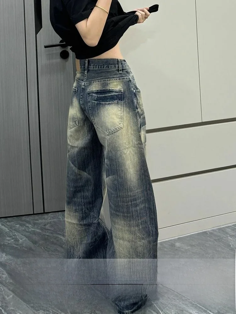 

Американские широкие джинсы с высокой талией, женские джинсовые брюки с пышной талией, осень-зима, узкие прямые длинные брюки
