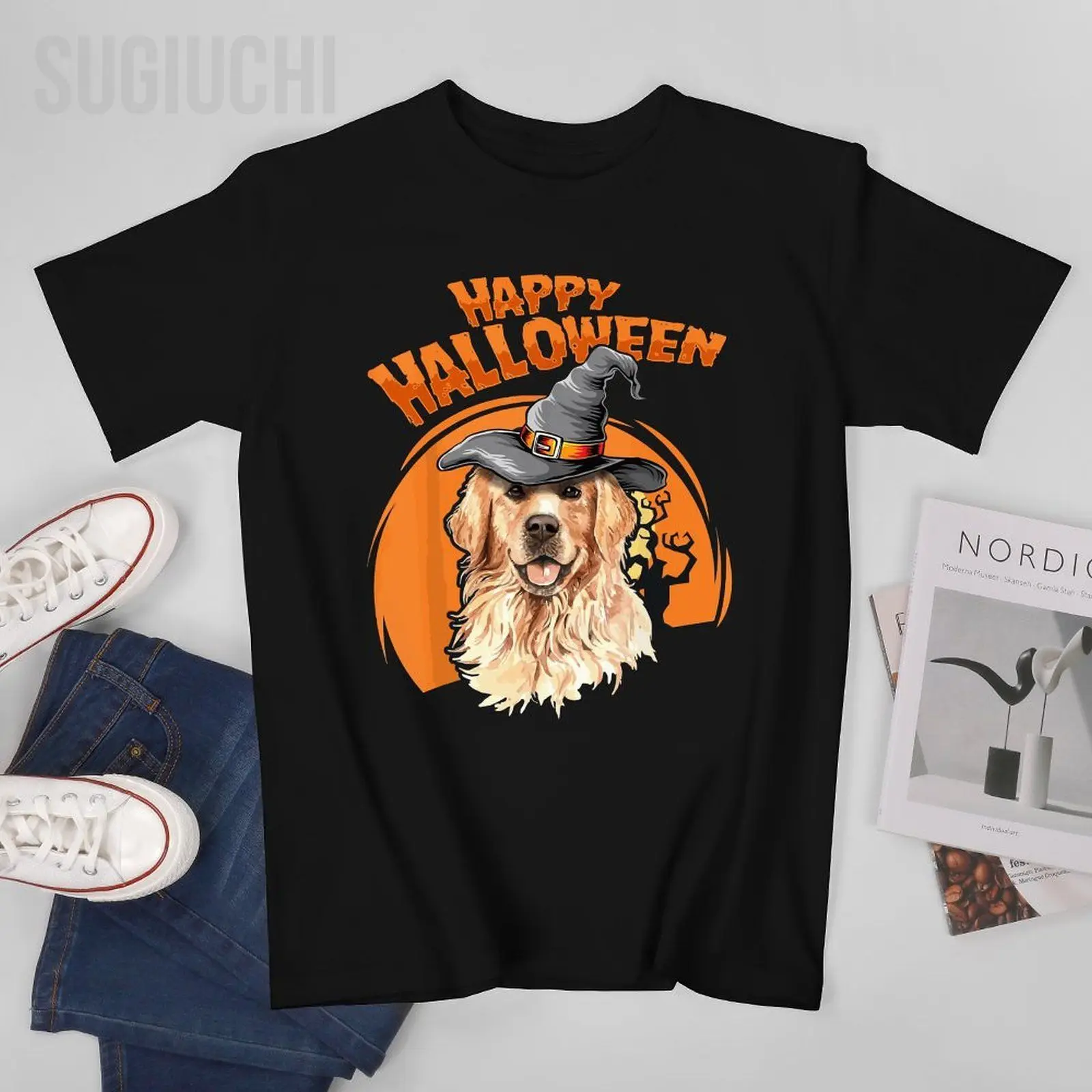 Unisex Men Golden Retriever Costumes For Halloween Dog Halloweenie Tshirt Tees T Shirts Women Boys 100% Cotton T-Shirt