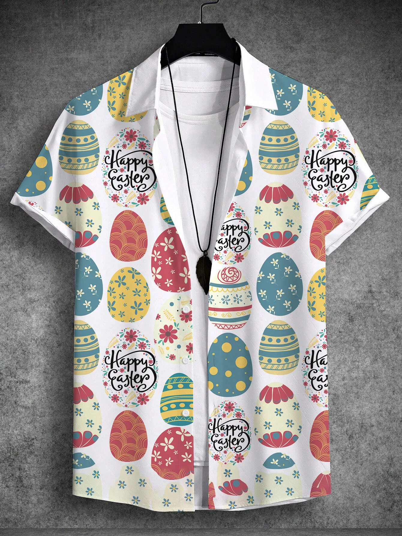 

Summer Hawaiian Shirt Unisex Shirt Rabbit Egg Happy Easter Turndown Street Outdoor Short Sleeve Button-Down Print Men's Clothing