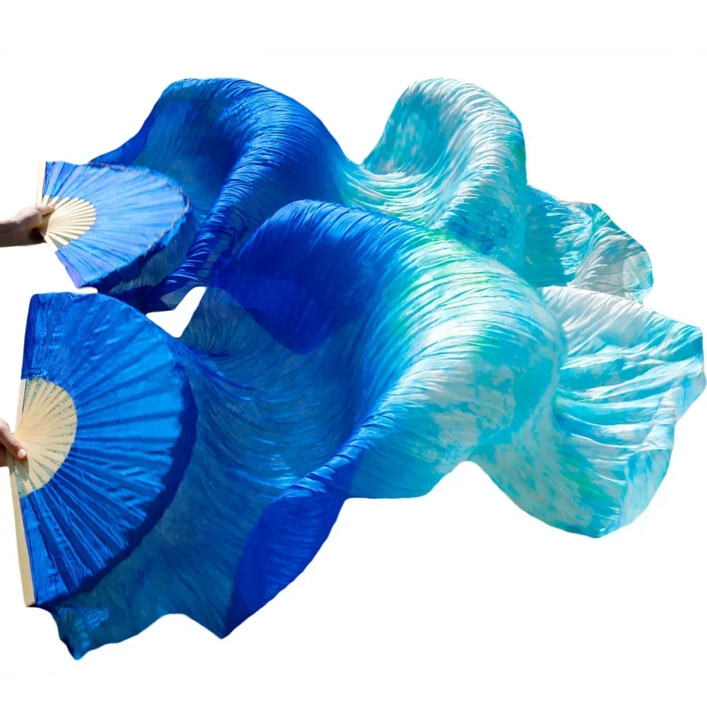 180 *90 cm Women Costume Bamboo Long Silk Fans Veils Silk Fan Handmade Colorful Belly Dance Fan Royal Blue+Mixed Colors