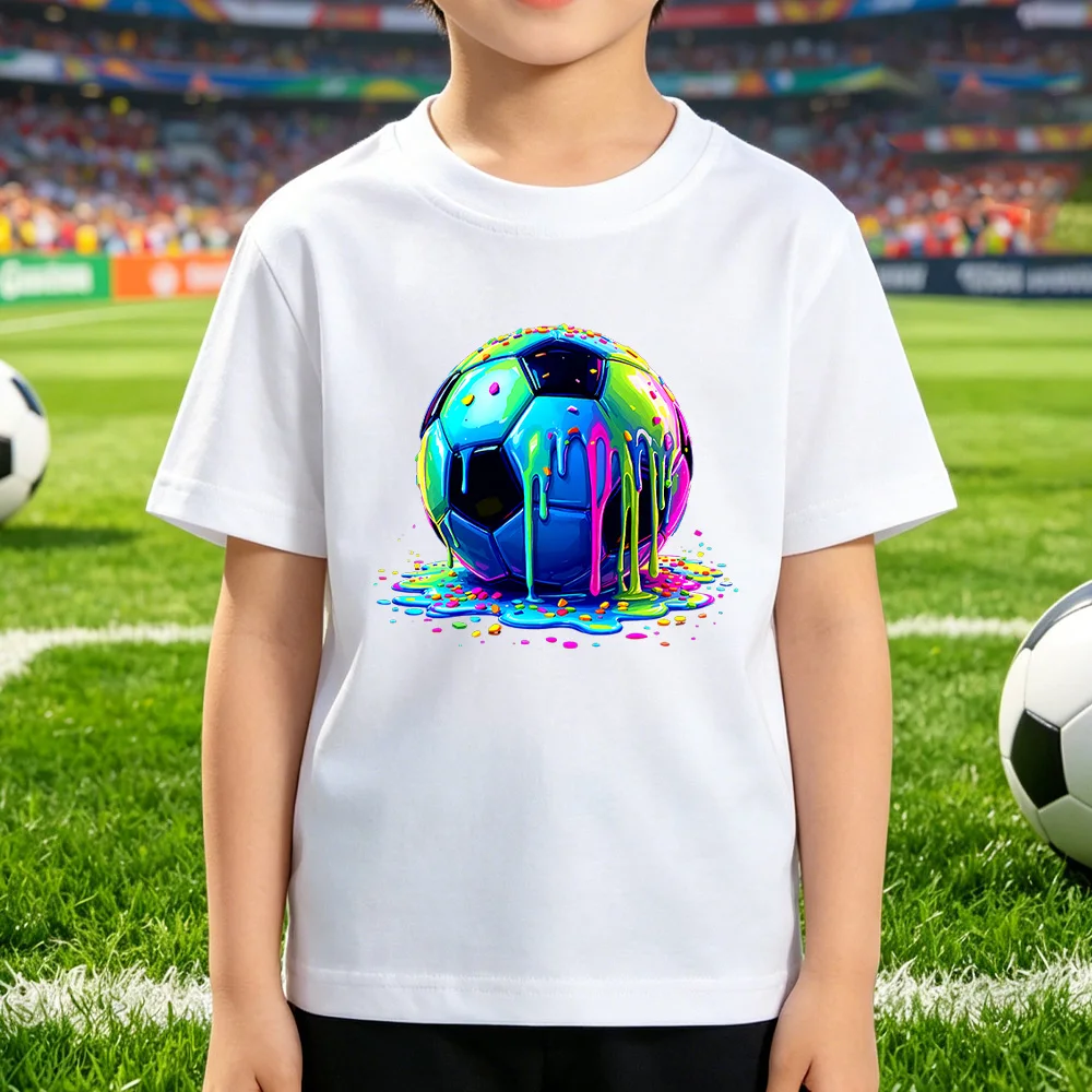 Summer New T-shirt for Children Fashionable Loose Comfortable Soft Skin Friendly Versatile Fun Football Print Short Sleeved Top