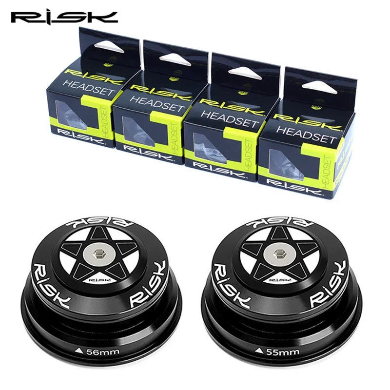 Risk Mountain Bike Double Bearing Headset, Aluminum Alloy 44-55/44-56mm Bicycle Headset for Conical Straight 1-1/8” 28.6mm Fork