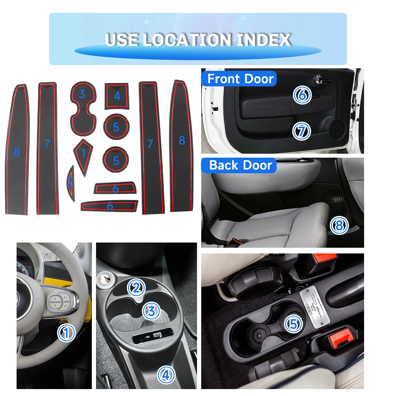 For 2020 Fiat 500 / Fiat Abarth 595 Car Door Groove Mat Anti-slip Slot Pad Auto Interior For Fiat 500 Accessories 2020 view 2