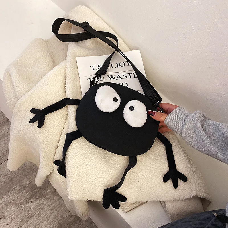 Creative Fashion Simplicity Trendy Leisure Shoulder Bag Personality Net Red Ins Big Eyes Small Black Ball Canvas Crossbody Bag