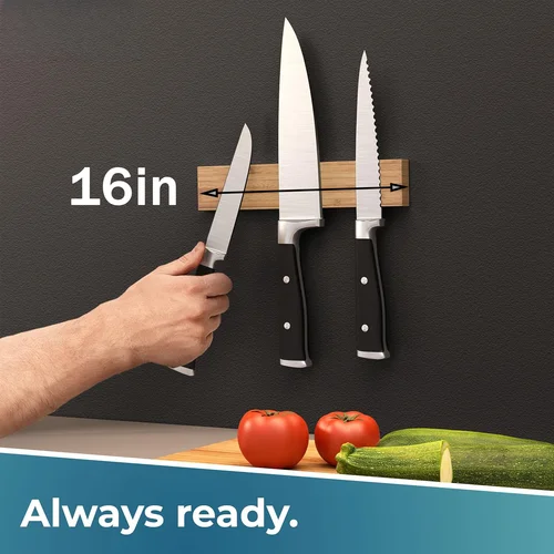 Imagen 2 del producto Portacuchillos magnético Acacia de 16 pulgadas, adecuado para cocinas, almacenes, sencillo y práctico, un buen ayudante para el almacenamiento en el hogar