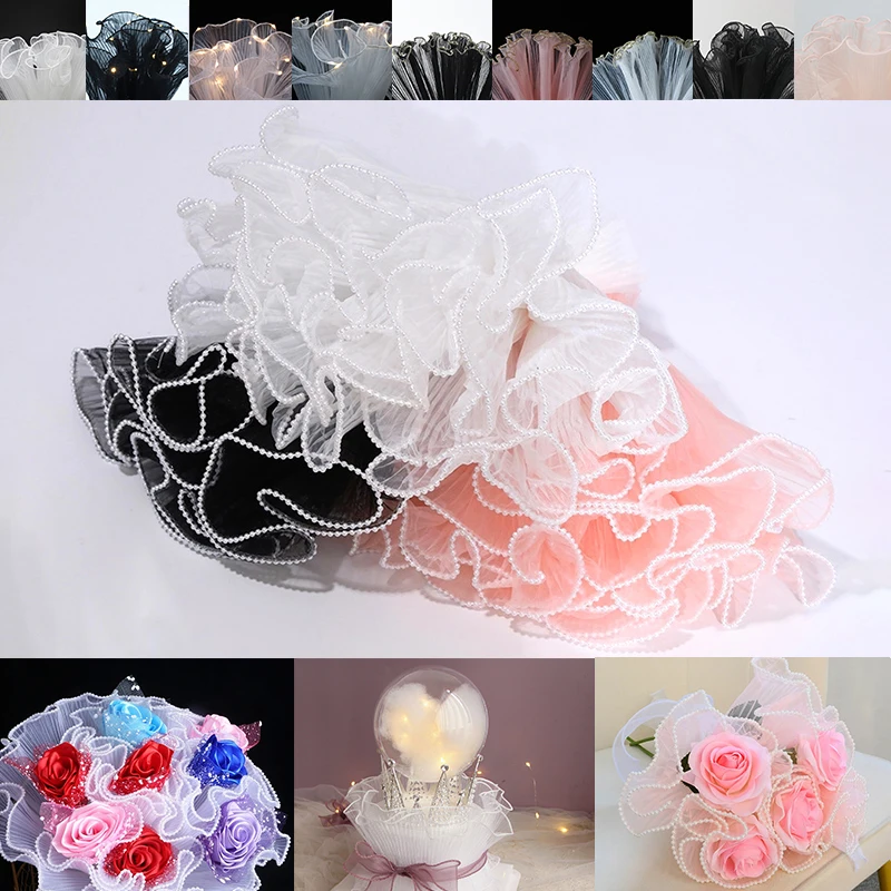 

Flower Wrapping Paper Pearl Wave Yarn Bouquet Packaging Lining Yarn Mesh Flowers DIY Bouquet Gift Packaging Supplies 28cm*4M