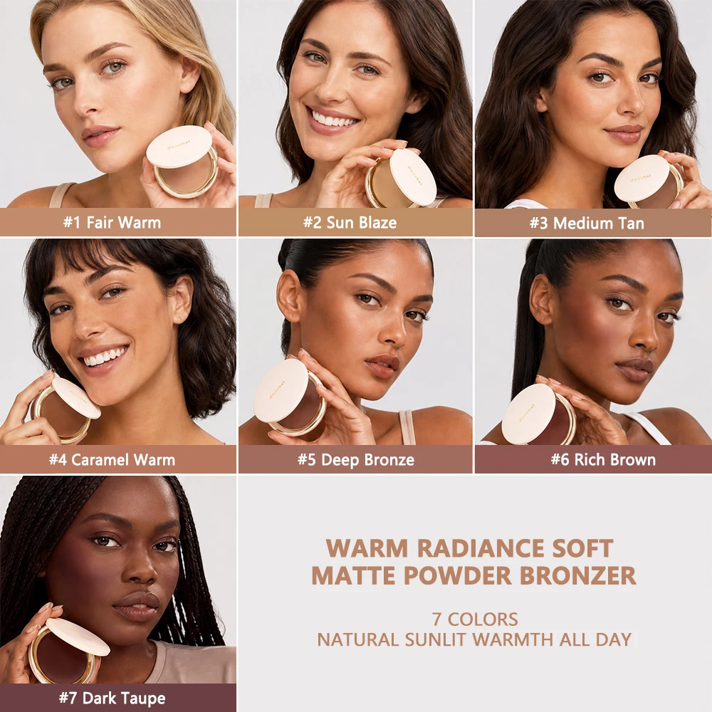 Buildable Pressed Bronzer Powder 7-Color Light Sheer Brightening Layered Contour Natural Matte Long Lasting Smooth Facial Makeup