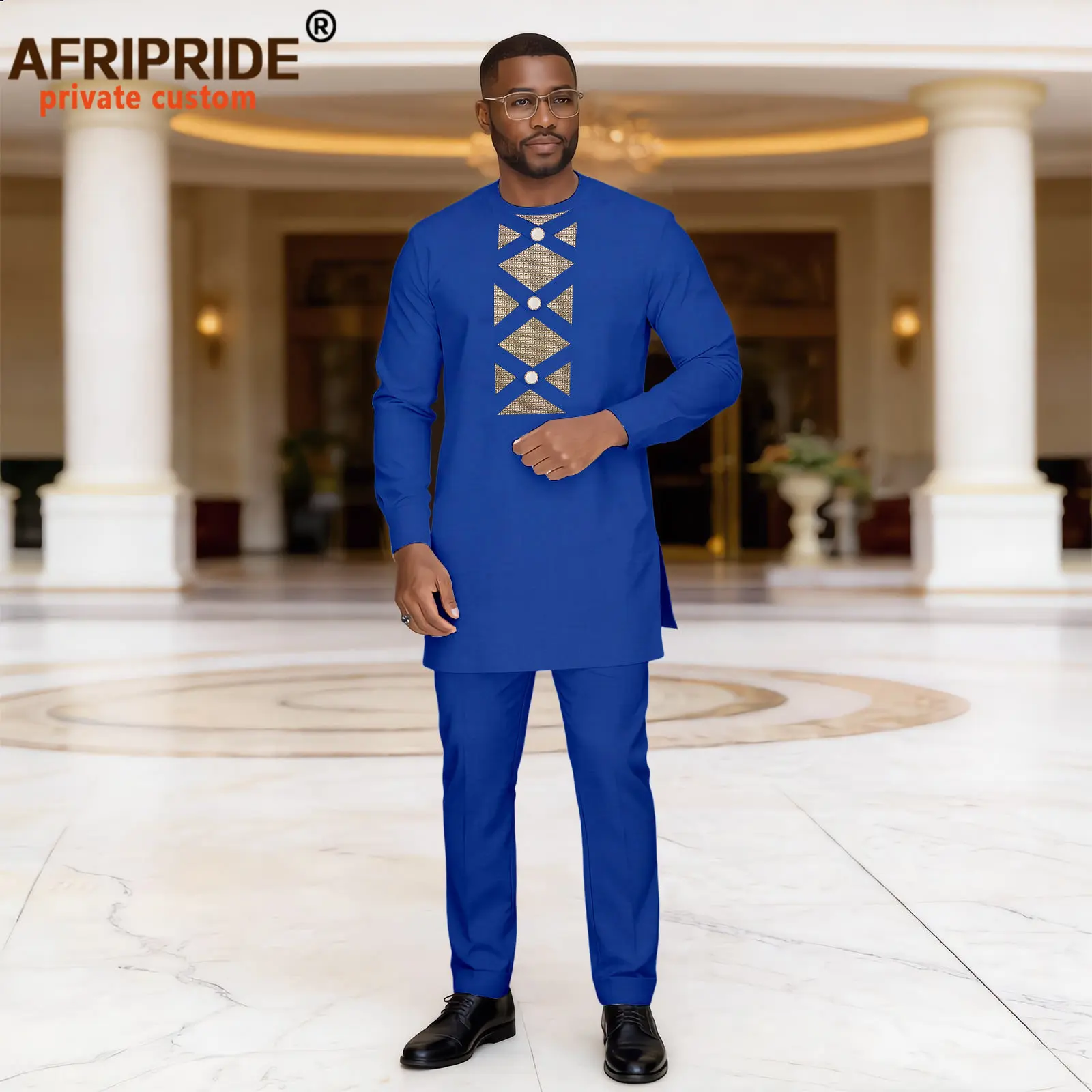 

Dashiki for Men African Clothes Applique Single Breasted Shirts and Pants 2 Piece Set Traditional Attire Ankara Clothes 2616064