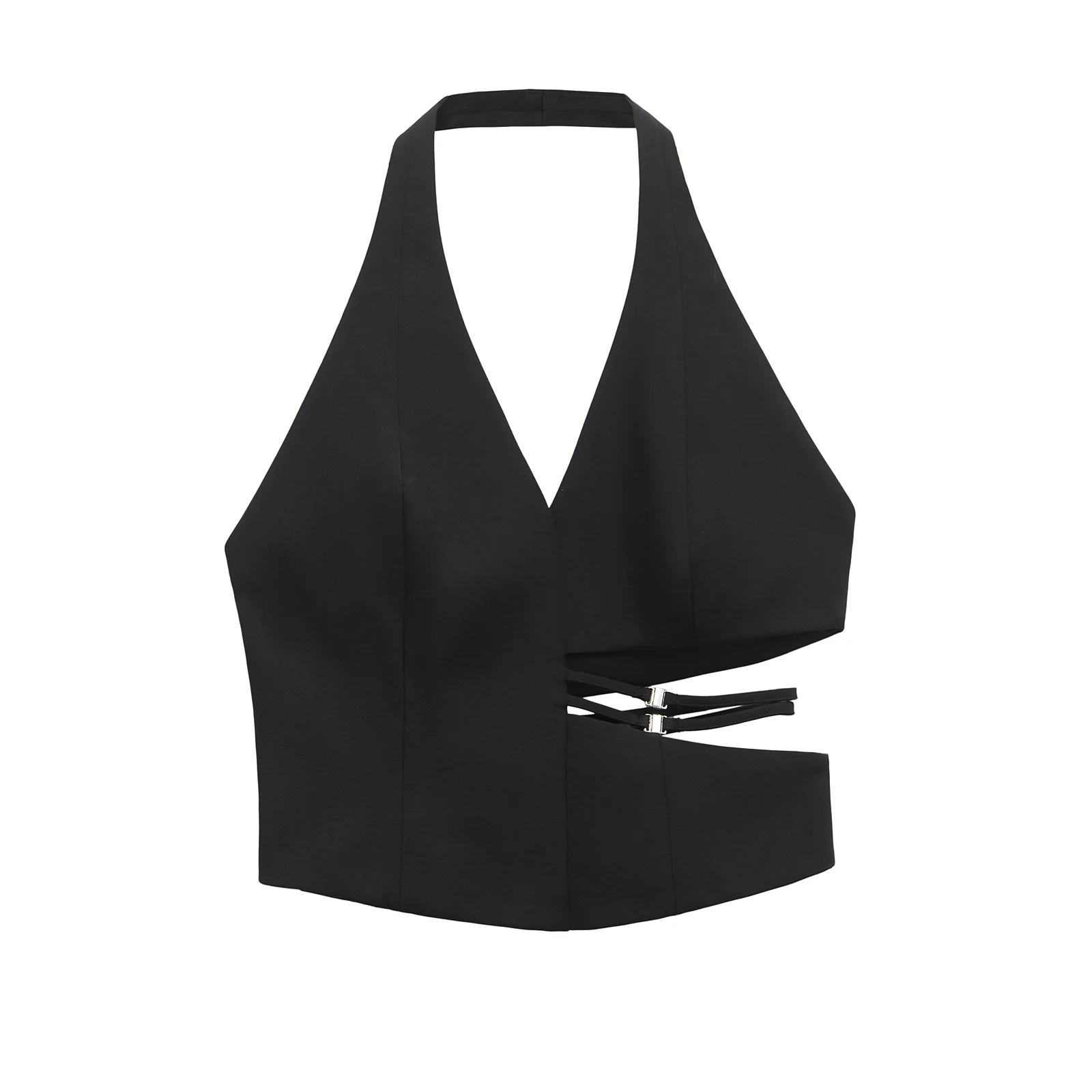 

New spring and summer women's clothing European and American style metal inlaid with open design backless halter neck top