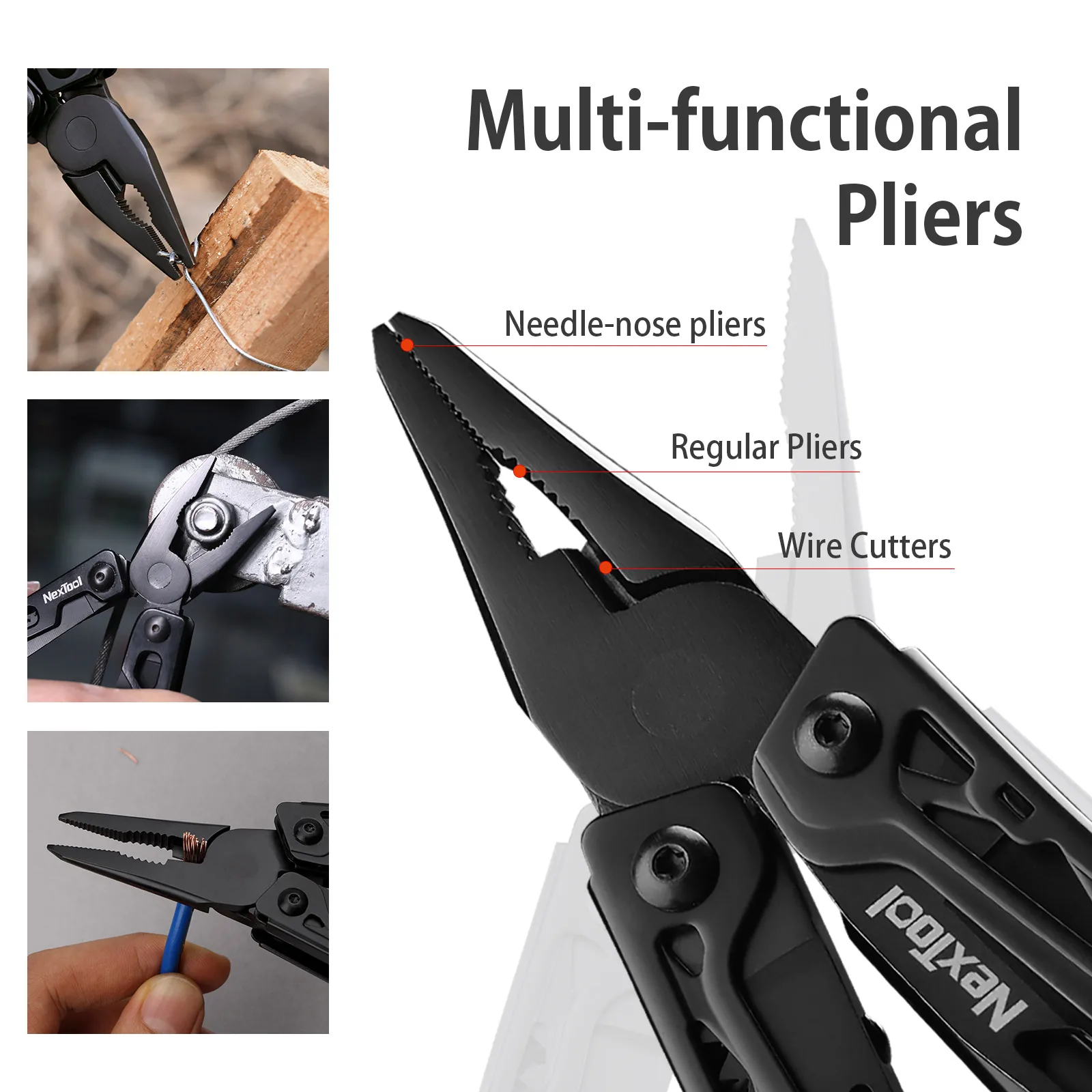 Nextool-Alicatador de campismo Multitool, Kit de ferramentas DIY para casa, aço inoxidável, faca dobrável ao ar livre, Alicatador multifunções de