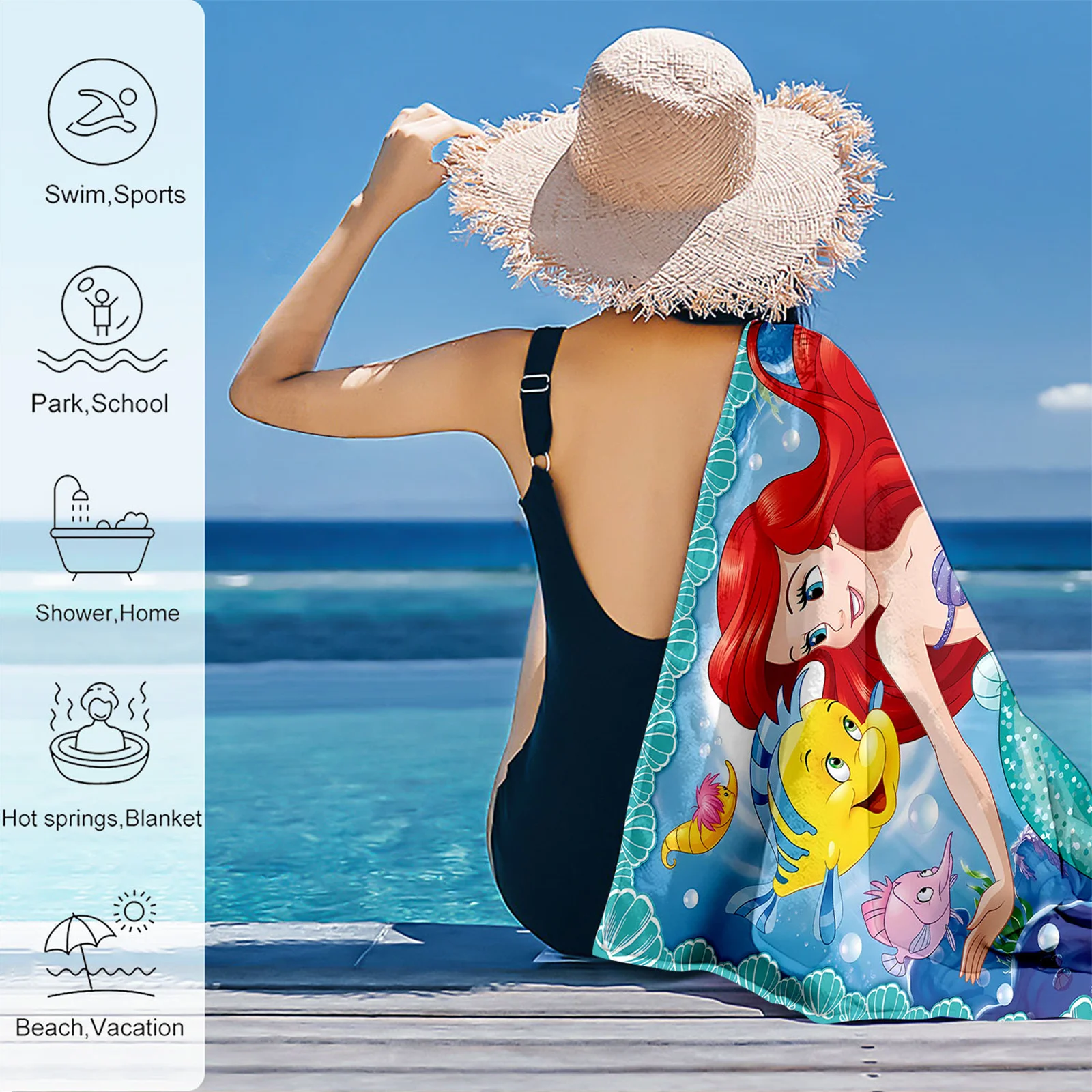 Mermaid Princess Ariel Mermaid Toweltowels Cotton 100% Beach Travel Kids Sauna Spa Big Towels For Bath Quick Dry Women Towel