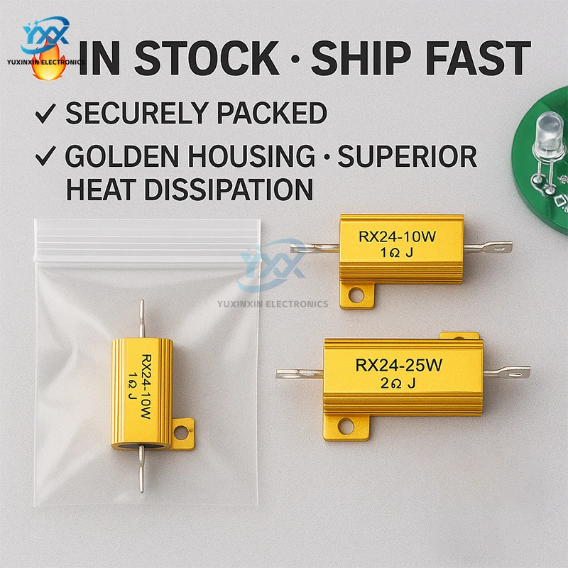 1PCS RX24 Power Resistor 10W 25W 0.01R to 100K Aluminum Shell Resistencia for DIY Electronics LED Braking Load Heatsink Project