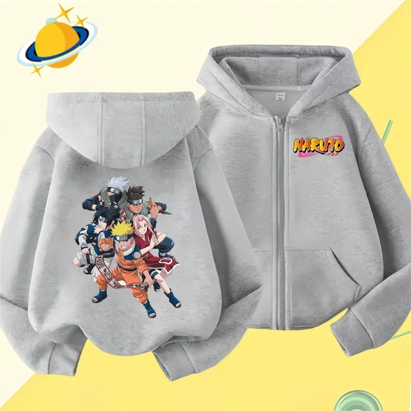 Anime Naruto kids zipper hoodie Cartoon print Autumn/Winter long-sleeved hooded sweatshirt Casual top for boys and girls