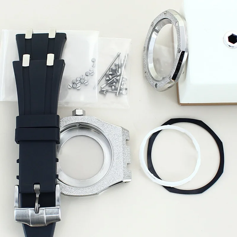 ساعة 41 ملم معدلة لطراز البلوط 316 حافظة من الفولاذ المقاوم للصدأ حزام مطاطي لحركة NH35/36 #5