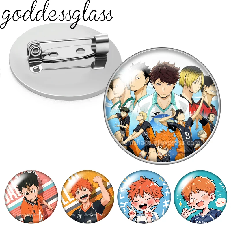 Haikyuu Tobio Kageyama Hinata Shoyo Yu Nishinoya Photo cabochon Brooch pinback button Bag Clothes Denim Jeans Lapel Pin Badge
