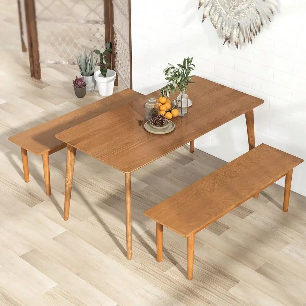 Banco de comedor de madera maciza, banco de entrada con patas de madera de caucho para dormitorio, roble, 2 uds.