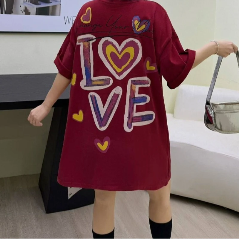 2026 Spring New Fashion Versatile Loose Slimming Cartoon Print Short Sleeves T-shirt Women's Kawaii Clothes Y2k Tees Pullover