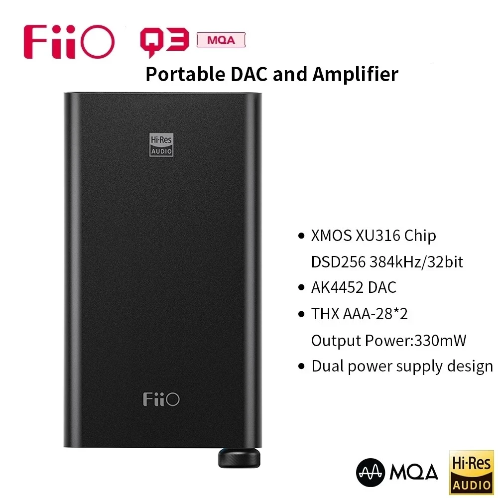 

FiiO Q3 MQA-THX Balanced DAC/Headphone Amplifier DSD256 384kHz/32bit with AK4452 2.5/3.5/4.4mm Output