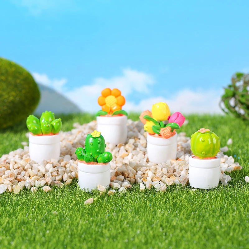 Mini Cactus Ornament Simulation Potted Plants Micro Landscape Dollhouse Miniature Decoration Car Interior