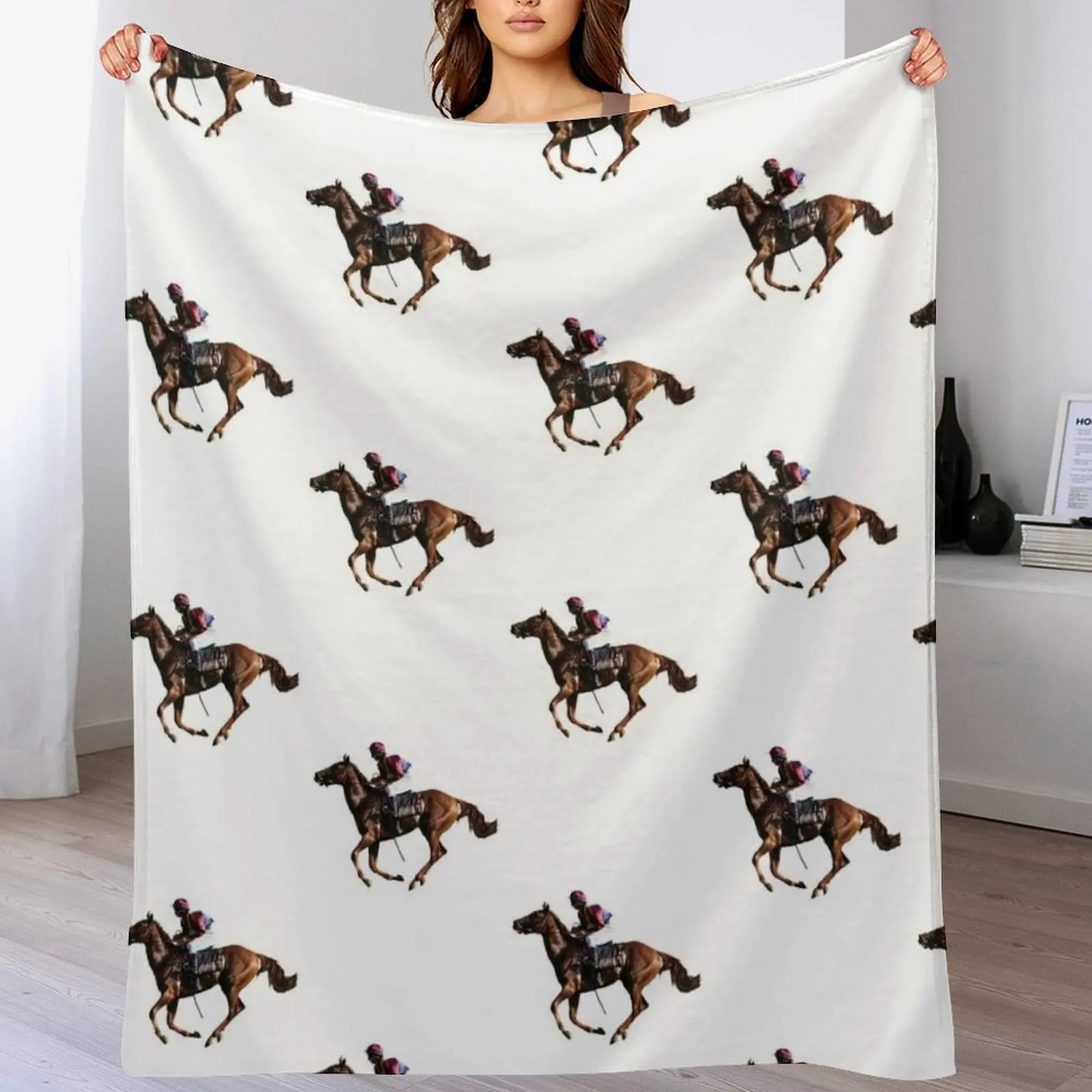 

Horse Racing Throw Blanket Cute Plaid warm for winter Thin Blankets