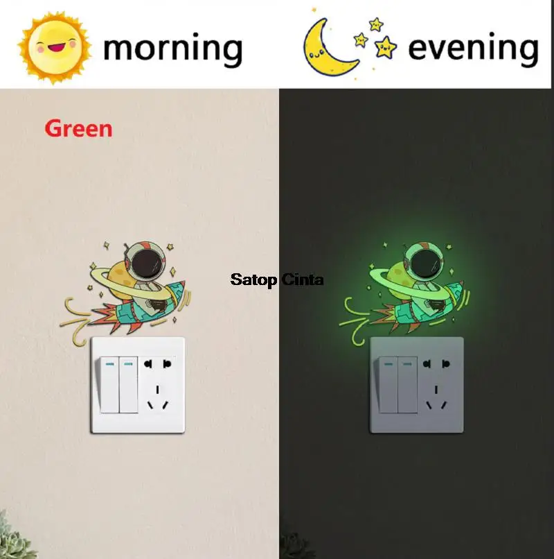 DIY Blue Green Pink Glow-in-the-dark Astronaut Rocket Pattern Switch Sticker Adhesive Decorative Wall Strips For Children's Room
