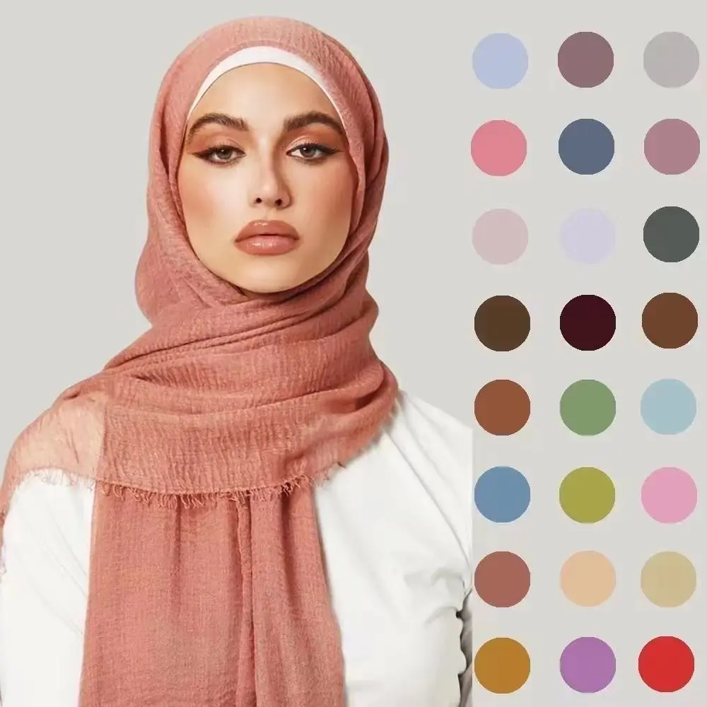 

New Soft Plain Foulard Ladies Thin Headwrap PREMIUM Quality Crinkle Crimp Maxi Scarf Hijab Shawl Wrap Headscarf Solid Color