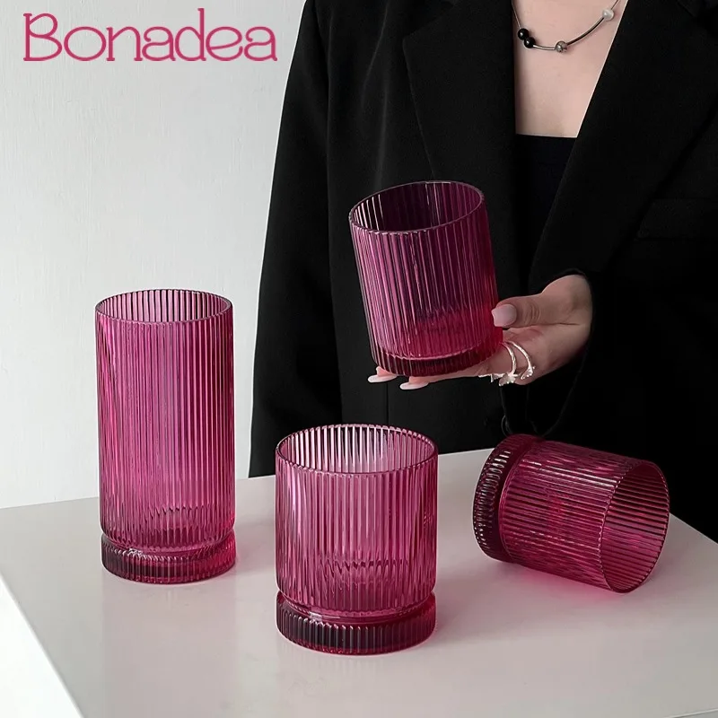 Creative Rose Striped Juice Cup Household Water Glasses Cup Vertical Striped Milk Coffee Cups Thick Bottom Whiskey Cups