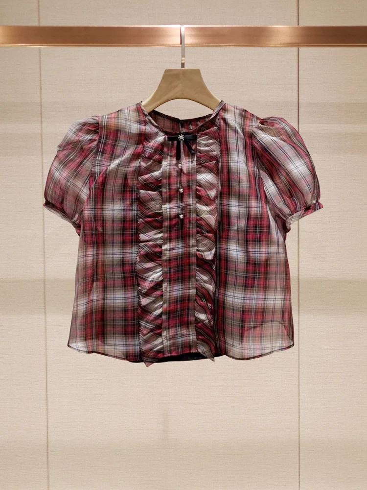 

Casual Bubble Sve irt Women's Summer Cheered ort Length Knot Wood Ear irt Ladylike Commute Sle JOOva